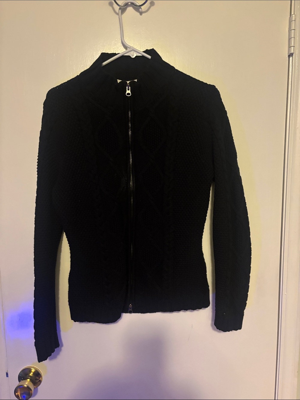 Chaus Black Zip-Up Cable Knit Cardigan